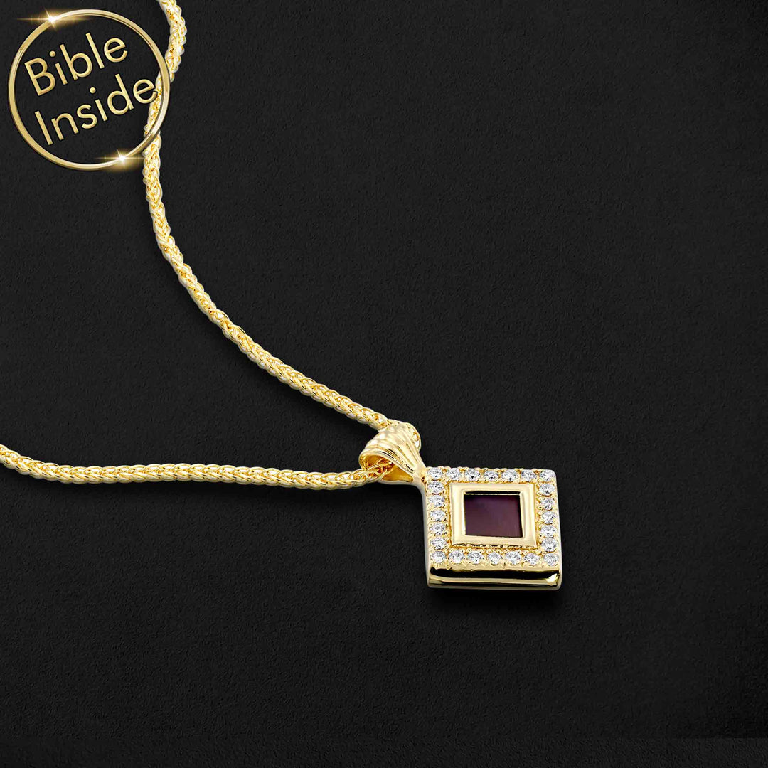 Gold plated rhombus necklace with scripture inside — valentine's day gift idea for teacher