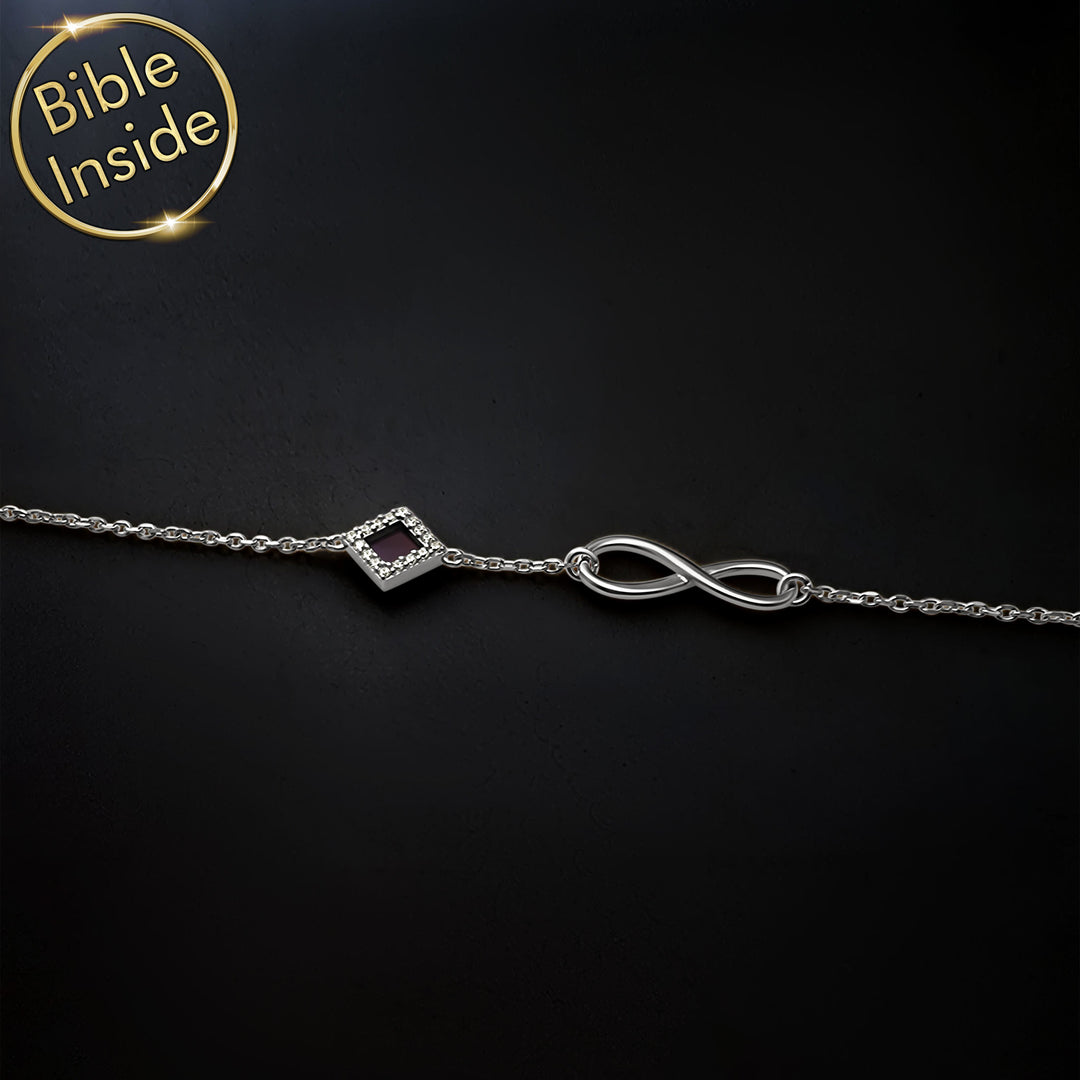Best jewelry for Valentines day – Shlama infinity bracelet with microchip Bible