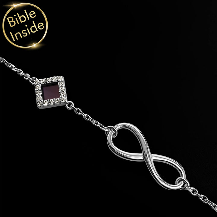 Best vday gift – elegant infinity bracelet with New Testament chip