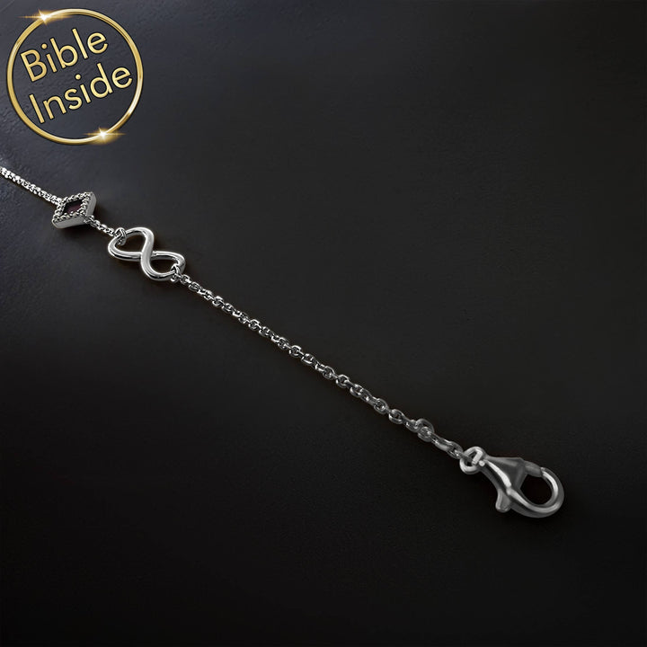 Best jewelry for Valentines day – infinity bracelet with microchip Bible for women