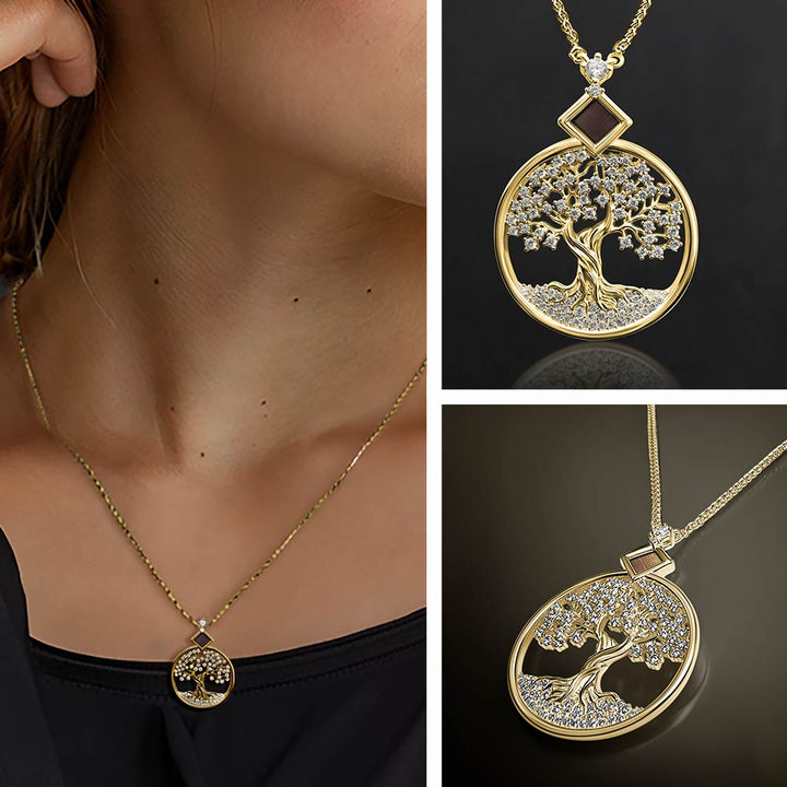 Tree of life gold necklace with nano Bible chip - Christian pendant jewelry