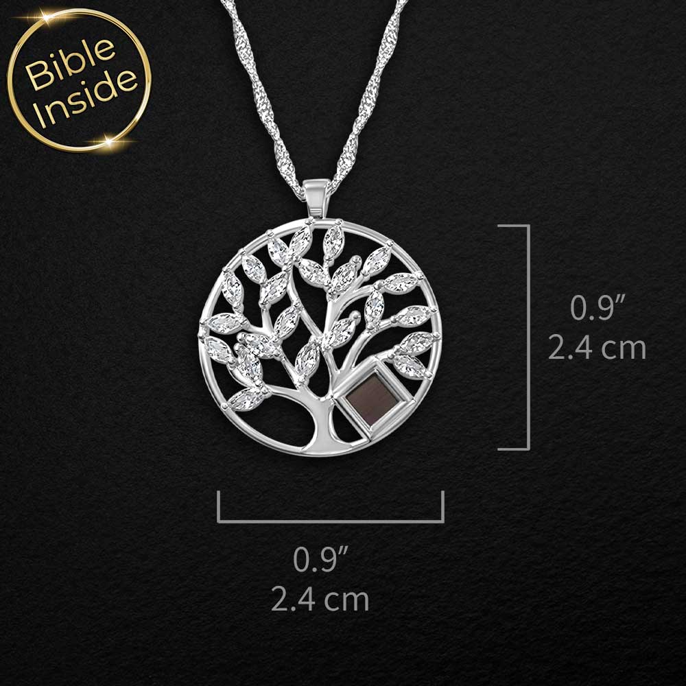 Tree of life necklace silver with hidden scripture inside
