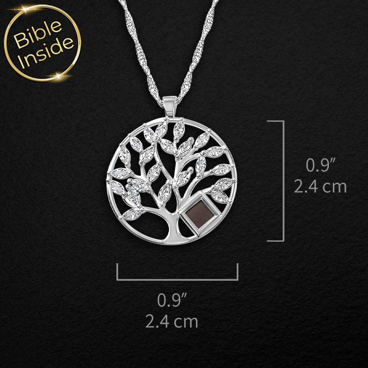 Tree of life necklace silver with hidden scripture inside