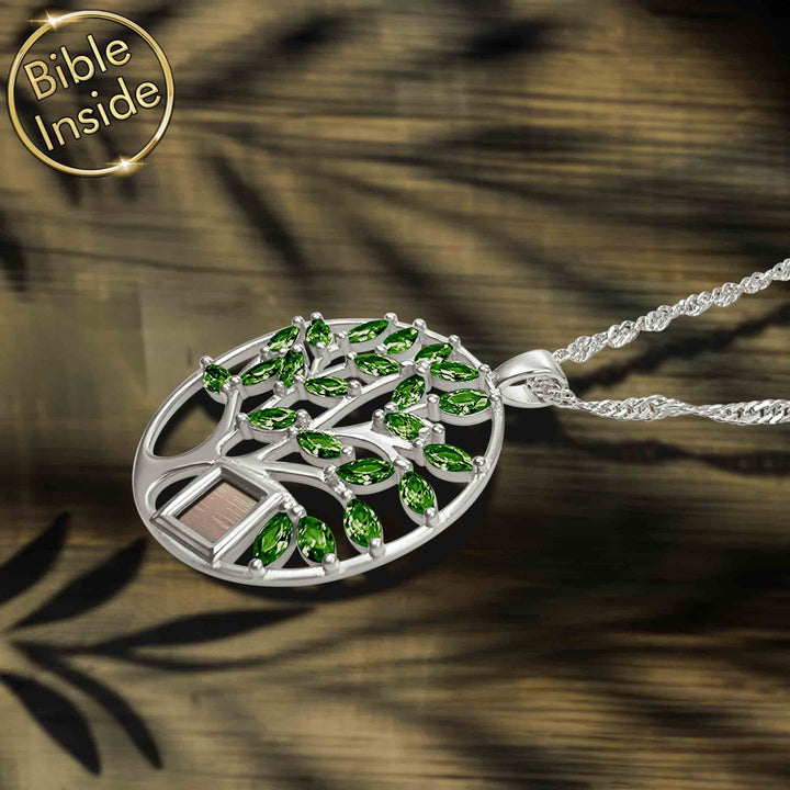 Men's sterling silver tree of life necklace with nano Bible chip – modern spiritual jewelry