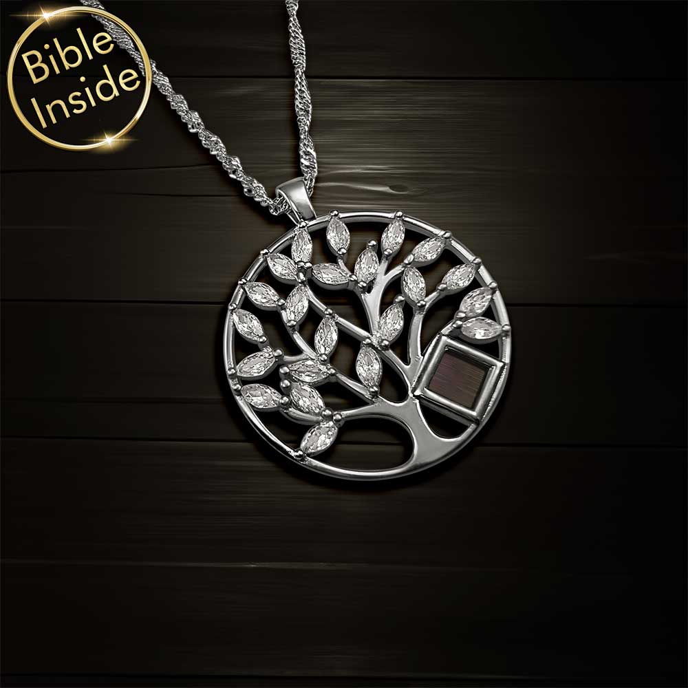 Silver tree of life jewelry with hidden New Testament