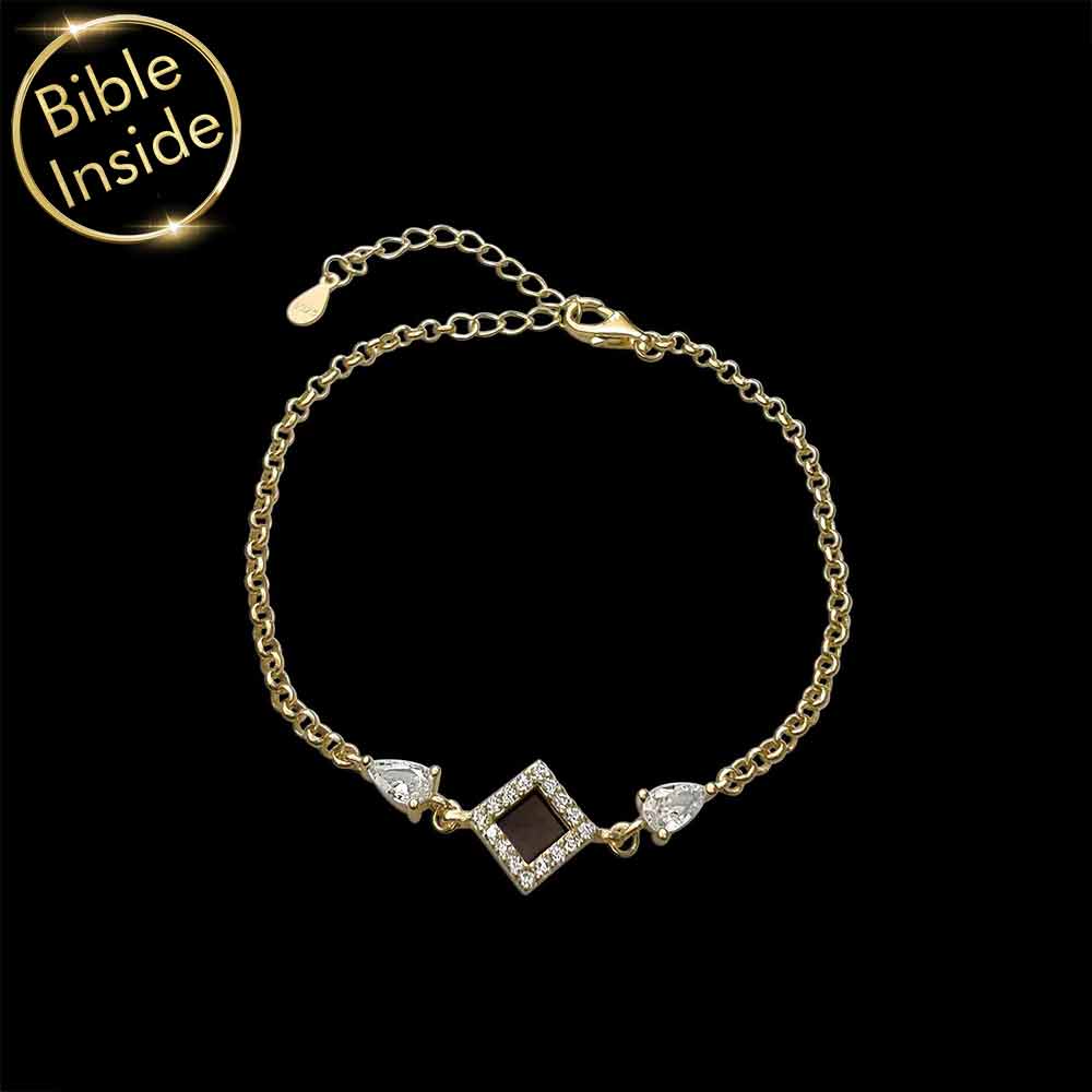 Unique valentine's gift for her – gold vermeil rhombus bracelet with nano Bible chip