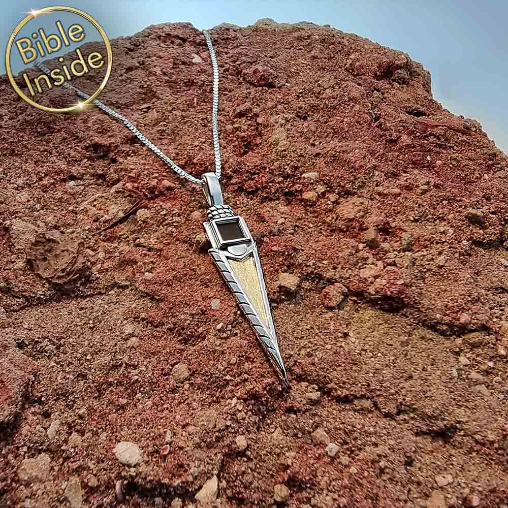 Nano Bible arrow necklace for guys, Valentine's day unique gift for him subtle faith