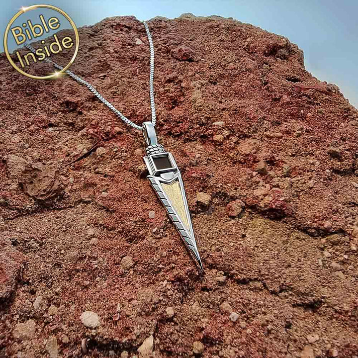 Nano Bible arrow necklace for guys, Valentine's day unique gift for him subtle faith