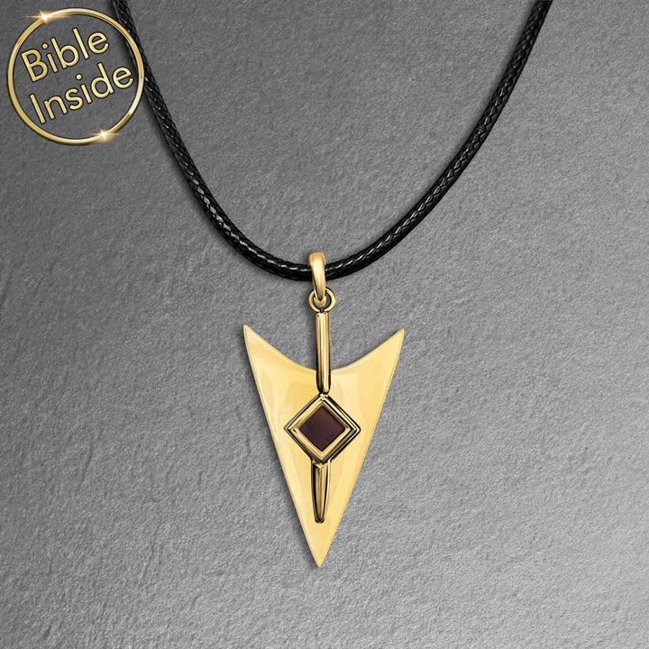 Gold finish arrow pendant, unique Valentine’s gift for men and Christian style
