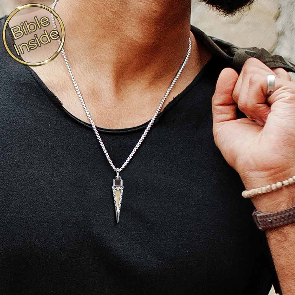 Unique mens valentine gifts arrow Bible necklace, Valentine's day unique gift for him