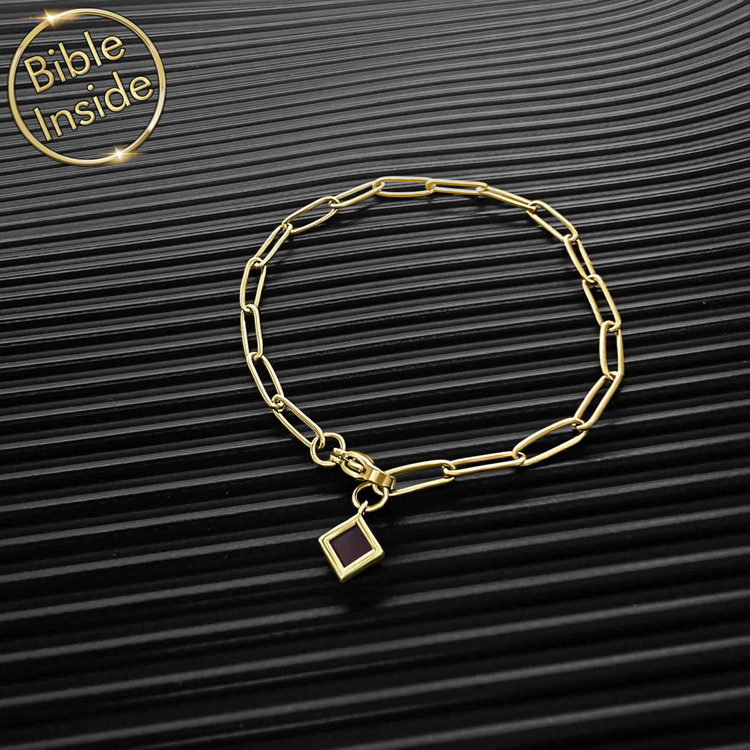 Gift unique mother's day jewelry: polished gold bracelet Christian motif