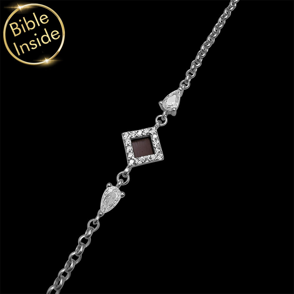 Unique valentine's gift for her – silver rhombus bracelet with nano Bible chip