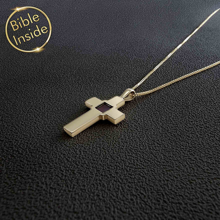 Valentine's day present idea for him – gold cross necklace with miniature Bible
