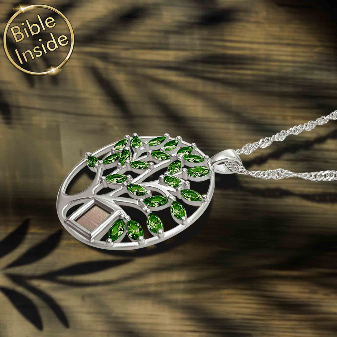 Valentine's present idea for her
-inspired Christian tree of life necklace with nano Bible.
