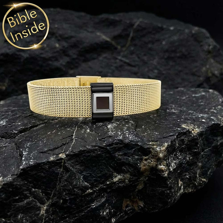 Knox bracelet valentine gift to hubby featuring Bible chip and rectangular links