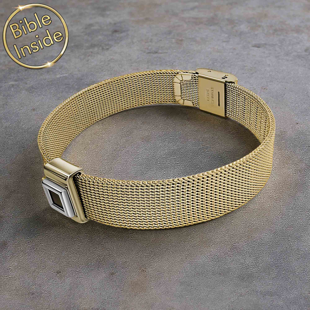 Valentine's day idea for your boyfriend – men's gold with silver -finish bracelet, New Testament inside