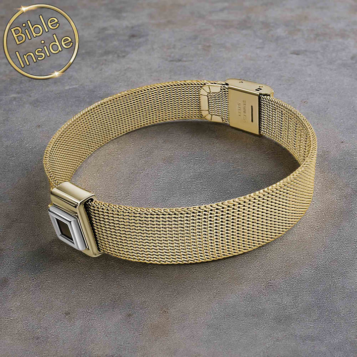 Valentine's day idea for your boyfriend – men's gold with silver -finish bracelet, New Testament inside