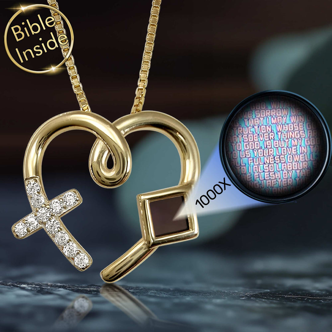 Gold heart pendant, a valentine's day idea for girlfriend with scripture inside
