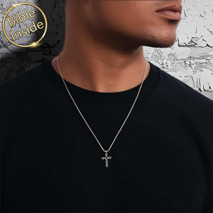 Silver cross necklace, valentine's day present idea for him – faith jewelry for men