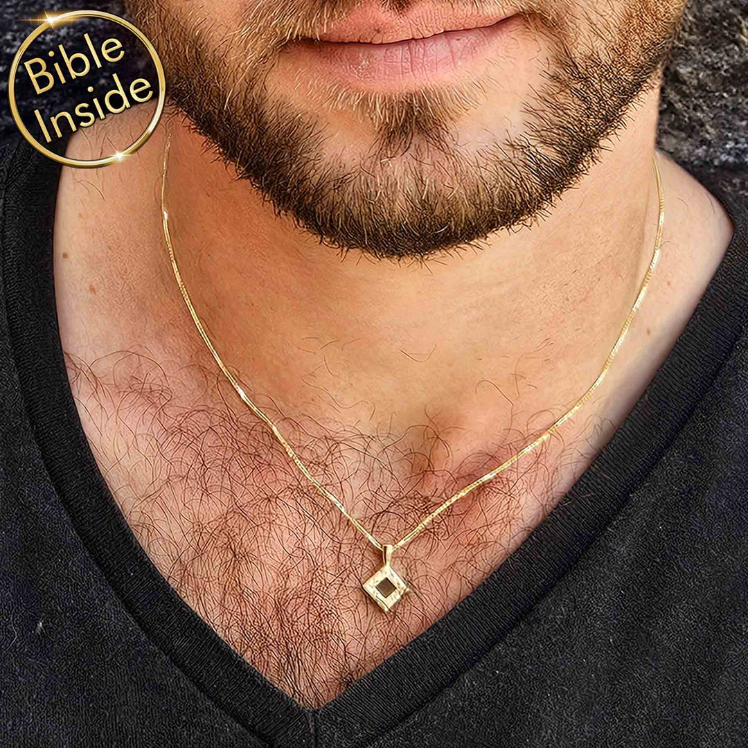 Unique valentine's day present idea for him – geometric pendant with miniature Bible