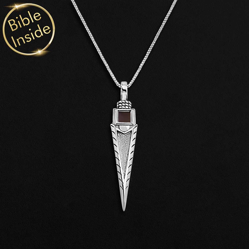 Men's silver arrow necklace with microchip Bible — valentine's day idea for your boyfriend