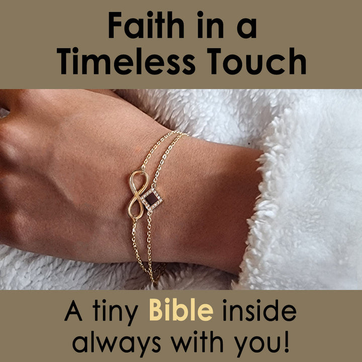 Cute Valentine's Day gift idea – gold infinity bracelet with scripture inside