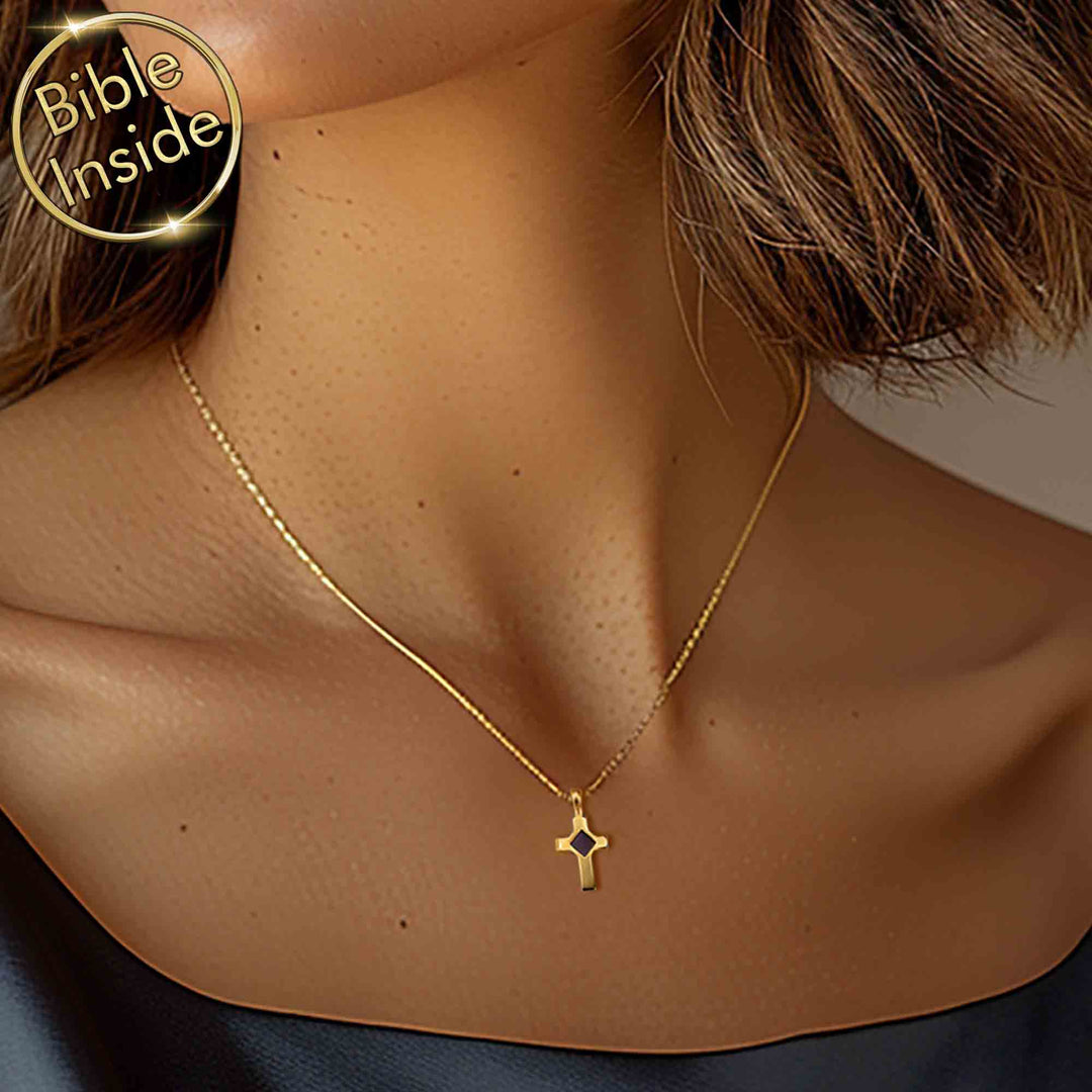 Idea for Valentine gift romantic necklace featuring microchip Bible cross