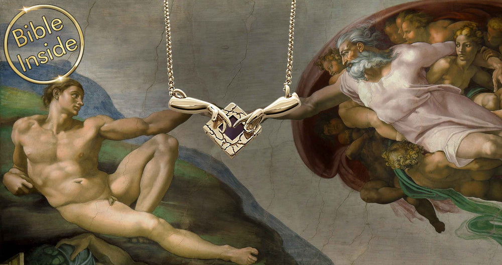Best gift ideas for Valentine's day Genesis Pendant with micro Bible chip, minimalist Christian jewelry.
