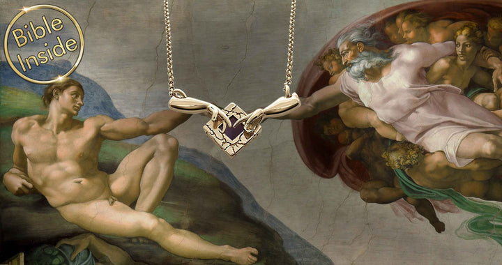 Best gift ideas for Valentine's day Genesis Pendant with micro Bible chip, minimalist Christian jewelry.