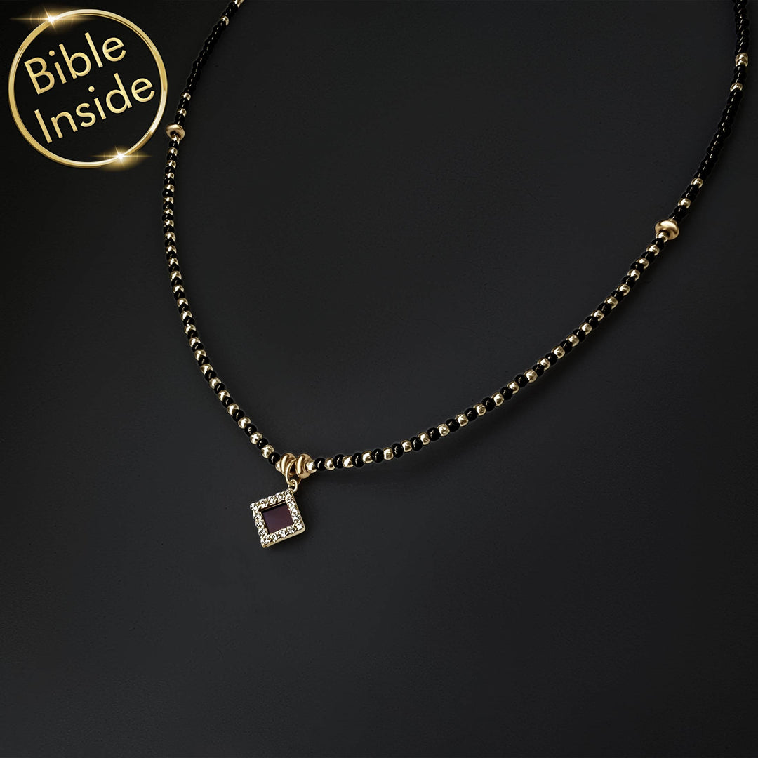 Best gift ideas for Valentine's day romantic onyx necklace with micro Bible, modern Christian style