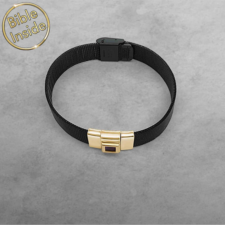 Valentine gift idea for him microchip Bible bracelet in silver-tone steel
