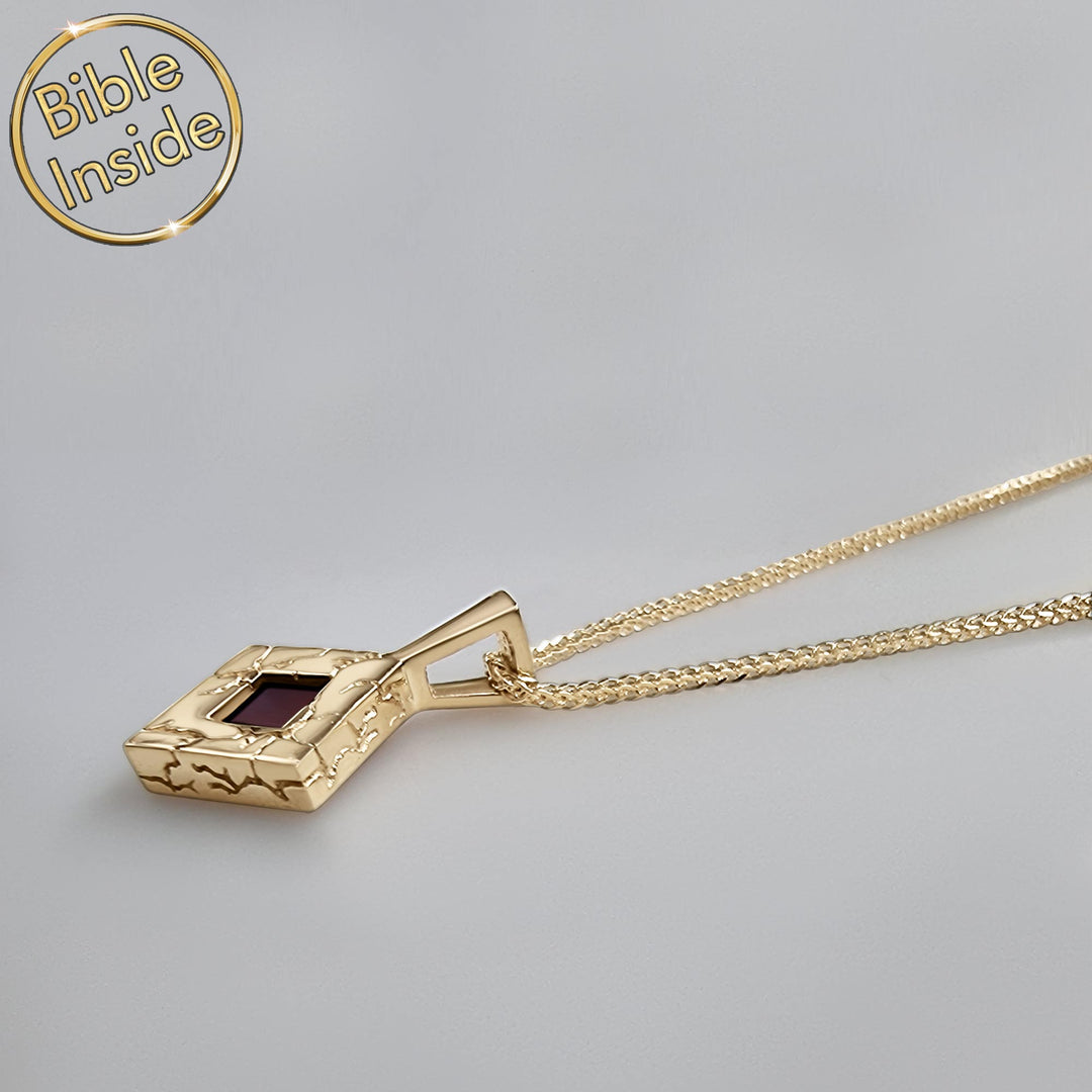 Gold rhombus necklace – valentine's day present idea for him with New Testament inside