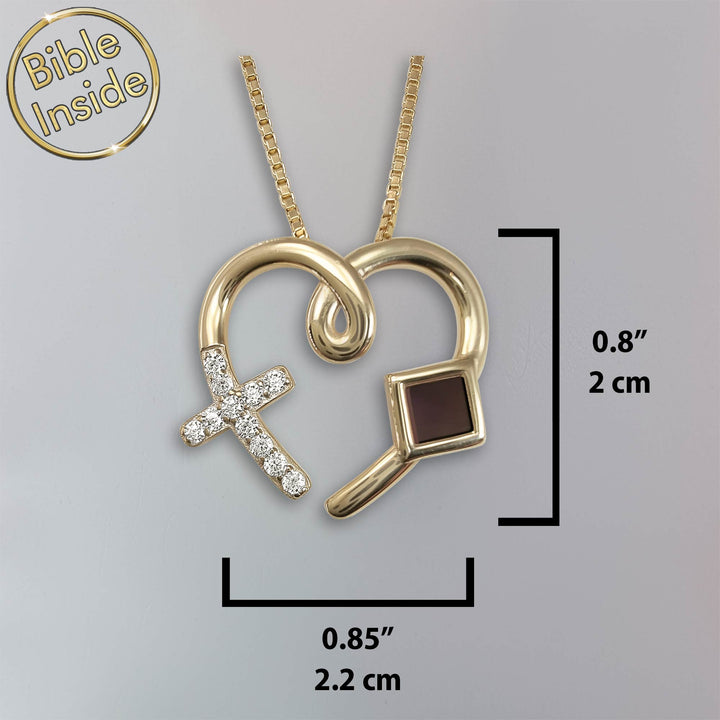 Gold Christian necklace – love cross pendant with Nano Bible inside, best gift ideas for Valentine's Day