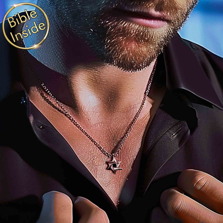 Idea for Valentine gift nano Bible Christian necklace with miniature Bible chip and Jewish star