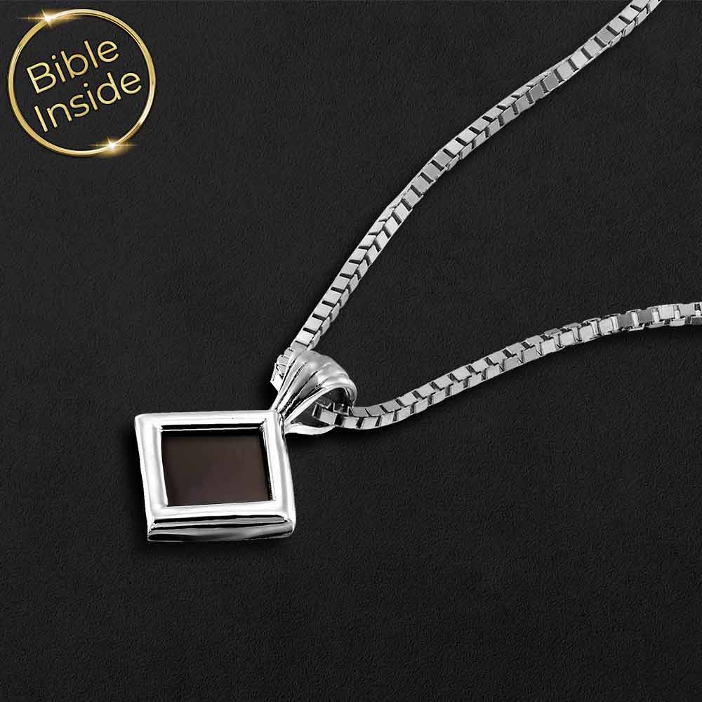 Best gift ideas for Valentine's day stylish rhombus necklace with high-tech Bible chip