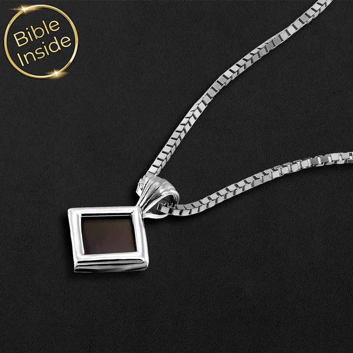 Best gift ideas for Valentine's day stylish rhombus necklace with high-tech Bible chip