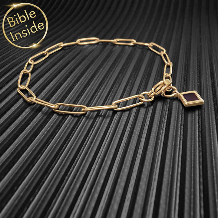 Valentine's day gift idea for girlfriend – minimalist gold bracelet with miniature Bible
