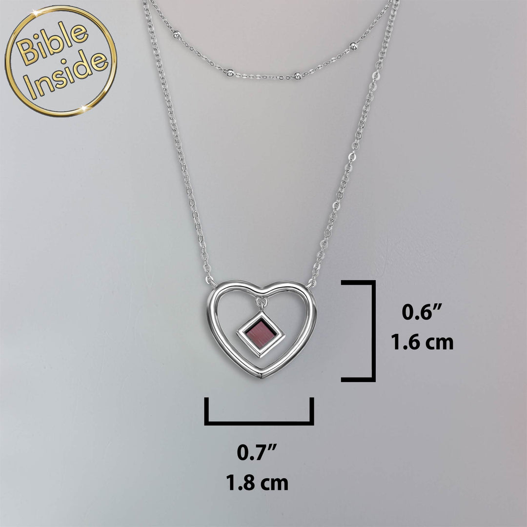 Silver heart necklace valentine present for her with New Testament chip
