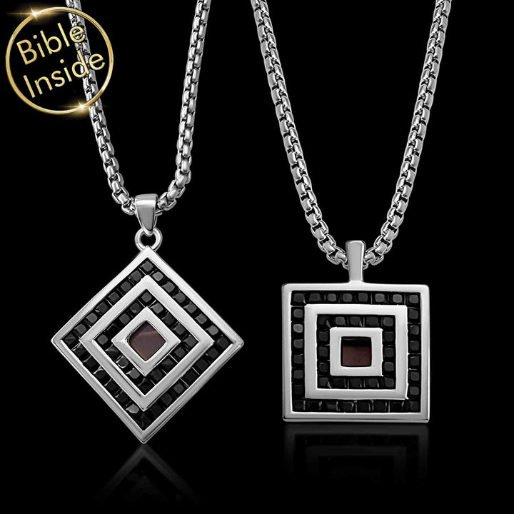 Valentine's day present for husband – geometric square pendant with Bible