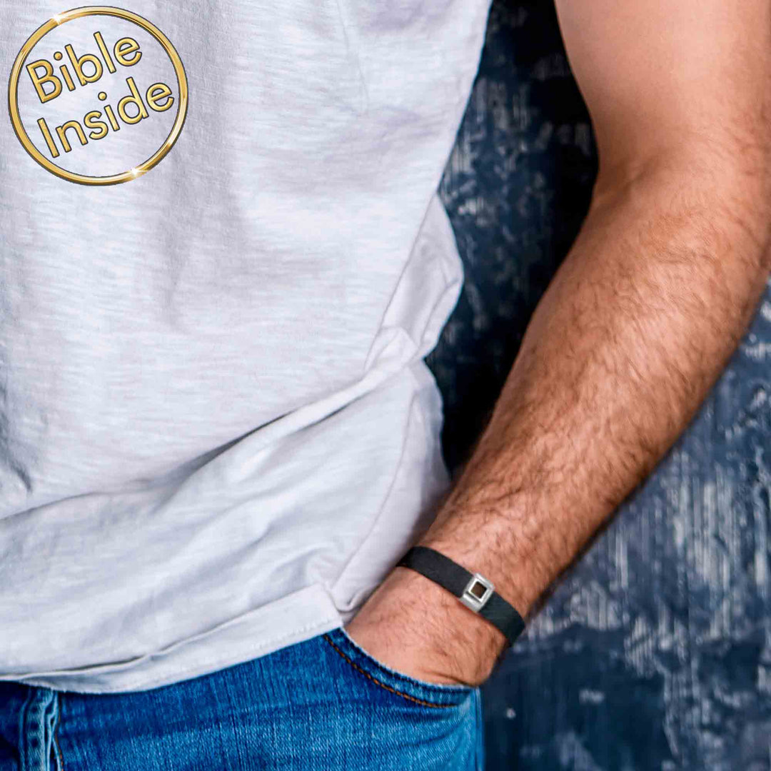 Christian mens bracelet with micro Bible chip — valentine gift