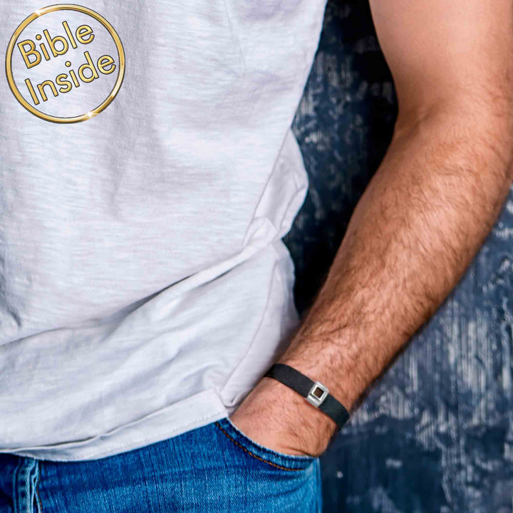 Christian mens bracelet with micro Bible chip — valentine gift