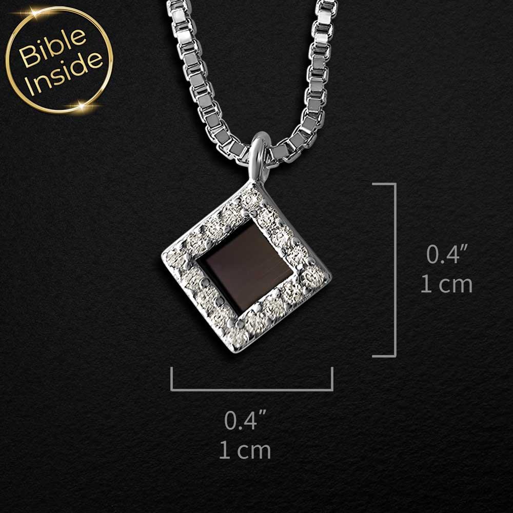CZ stone Christian necklace with micro Bible chip, stylish Valentine's day gift for friend