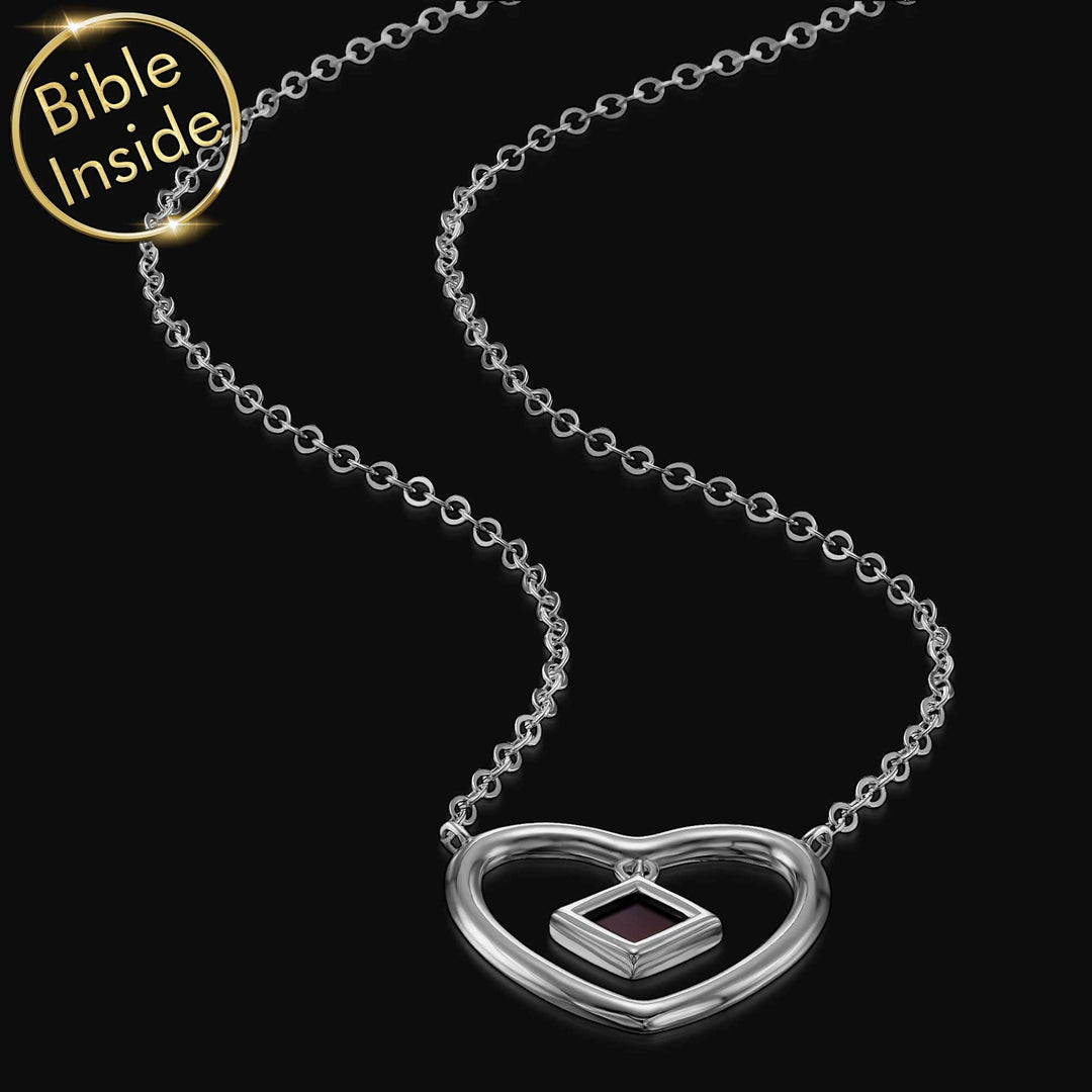 Sterling silver Valentine’s gift for me heart necklace with miniature Bible
