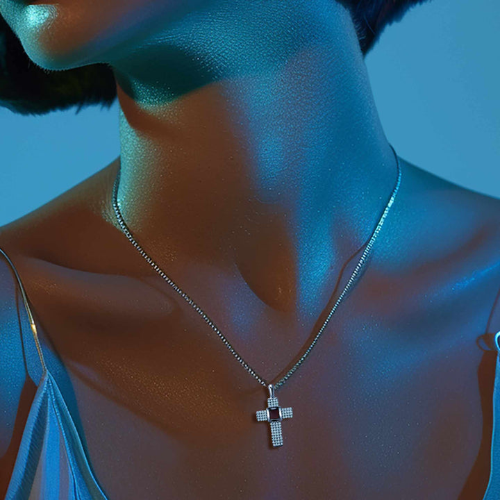 Modern cross Valentine's gift for me necklace featuring microchip Bible scripture