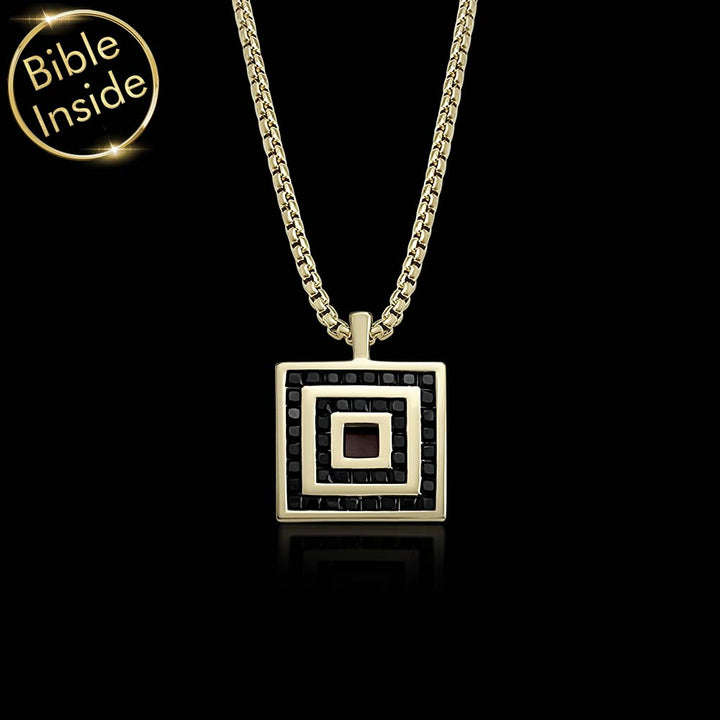 Gold square necklace, perfect valentine gift idea for boyfriend who values faith