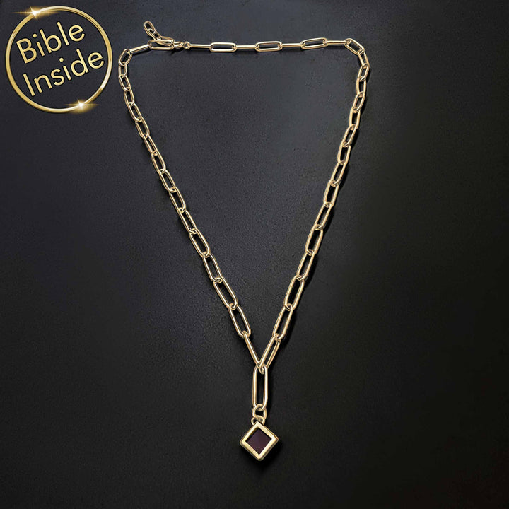 Rhombus necklace with miniature Bible – valentine's day gift idea for girlfriend in gold