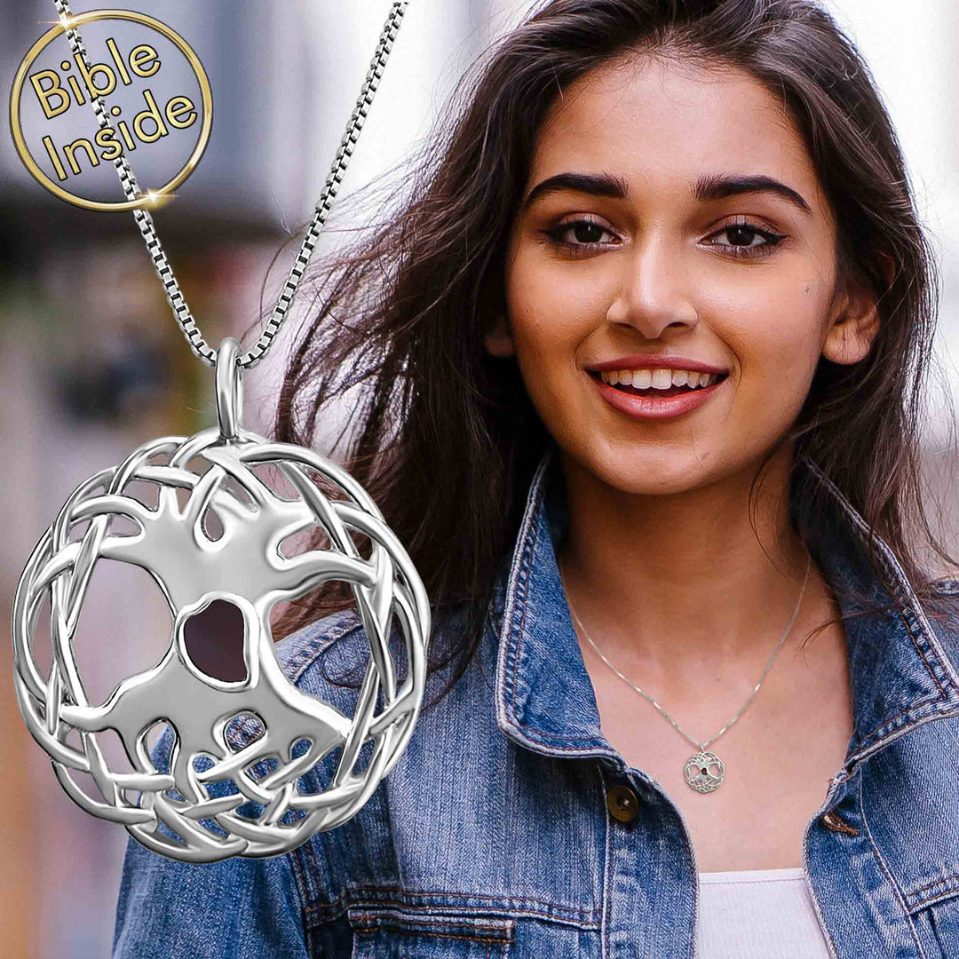 Silver tree of life necklace – valentine's day idea for girlfriend who loves faith