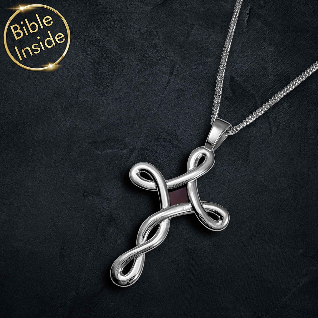 Men's cross necklace with micro Bible chip – valentine's day present idea for him