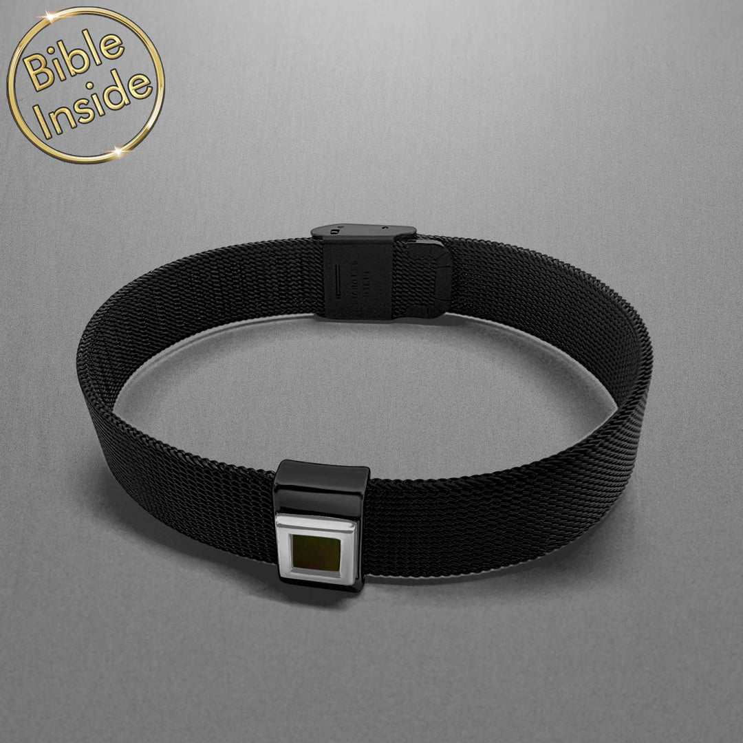 Valentine gift idea for him black strap Christian jewelry bracelet