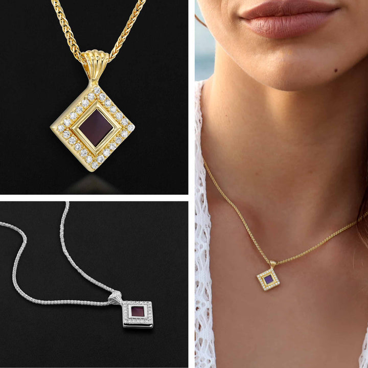 Valentine's day necklace for her with rhombus pendant and nano Bible chip